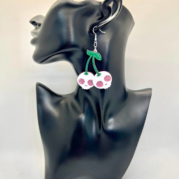 Cherry Skull Earrings - Summer Earrings - Goth Earrings - Statement Earrings - Picture 8 of 10